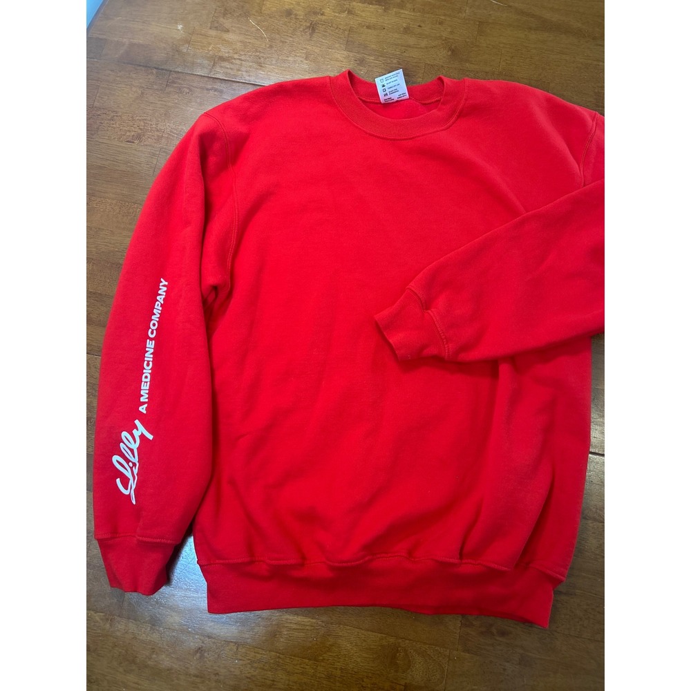 Vintage Bayside Sweatshirt Mens XL Red Lilly A Medicine Company Sleeve Pullover